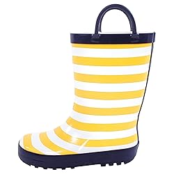 Hudson Baby Kids Rain Boots, Yellow Navy Stripe, 4