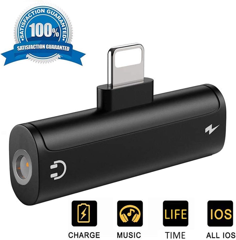 Headphone Adapter for iPhone 8, 3.5mm Jack Audio Adapter for iPhone 7/7Plus 8/8Plus/X/XR/XS Converter Music & Charge Earphone Splitter Dongle Aux Light cable Adaptor Support iOS 12 or higher -Black