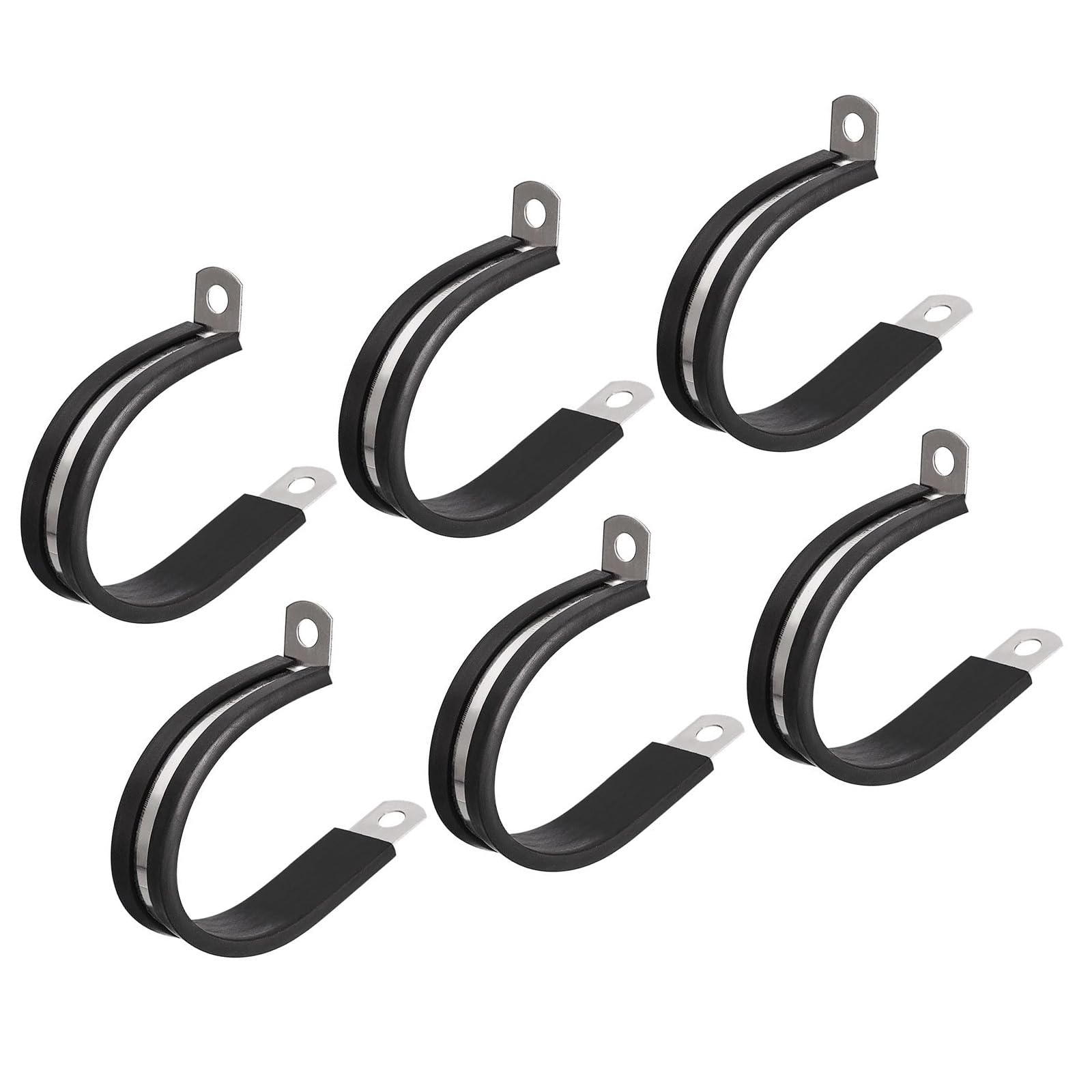 MACHSWON 6Pcs 1-5/8 Inch(42mm) Cable Clamp, Rubber Cushioned Insulated Clamp 304 Stainless Steel R Shape Bracket Metal Pipe Clamp Tube Holder for Wire Hose Tube