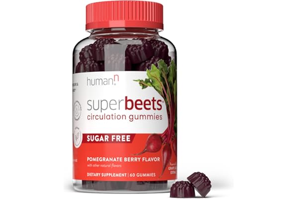 humanN SuperBeets Circulation Gummies - Heart-Healthy Energy, Grape Seed Extract & Beet Root Powder - Pomegranate Berry Flavo