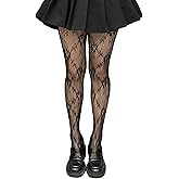GUXIMIAR Women's High Waist Patterned Tights Sexy Fishnet Stockings Lace Goth Tights Floral Pantyhose For Halloween