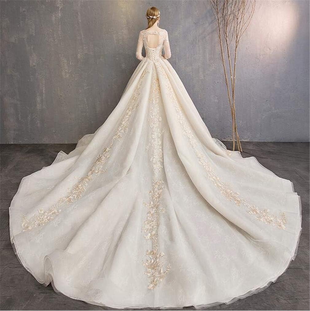 Abiti Da Sposa Abito Da Donna Sposa Lungo Trailing Palazzo Retro Principessa Brillante Sognante Sottile Manica Lunga Grande Coda Party Serale Donna Vestiti