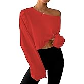 Remidoo Women's Off the Shoulder Sweatshirt Oversized Cropped Sweatshirts Long Sleeve Pullover Top