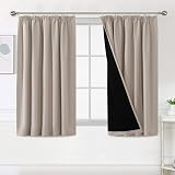 BellaHills 100% Blackout Curtains 2 Panels 46x54 Natural Sand Pencil Pleat