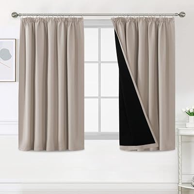 BellaHills 100% Blackout Curtains 2 Panels 66x54 Natural Sand Pencil Pleat