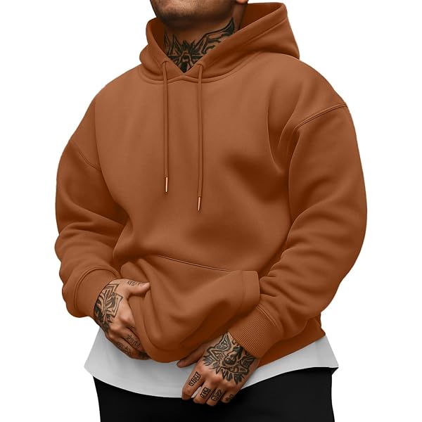 Fille Bias Men's Heavyweight Fleece Hoodie - Oversized Pullover Sweatshirt With Kangaroo Pocket & Adjustable Hood - View #9