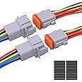 Exqutoo 2Pack 8-Pin Waterproof DT Connector Male and Female Wire Connectors with 16AWG 105℃ 600V Wires and Heat Shrink Tubes, Applicable for Automotive Electrical Connections