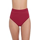 Profile by Gottex Tutti Frutti Solid Classic Womens Shirred High Waist Bikini Swim Bottom with Tummy Control and Back Lining