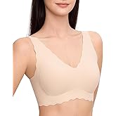 Ubras Deep V Seamless Bras for Women Scalloped Wireless Bralette Comfortable Soft Everyday Sleep Bras Smart Size