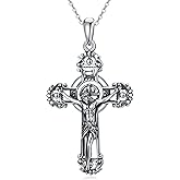SIMONLY 925 Sterling Silver St.Benedict Crucifix Necklace Ankh Cross Pendant Cross Jewelry
