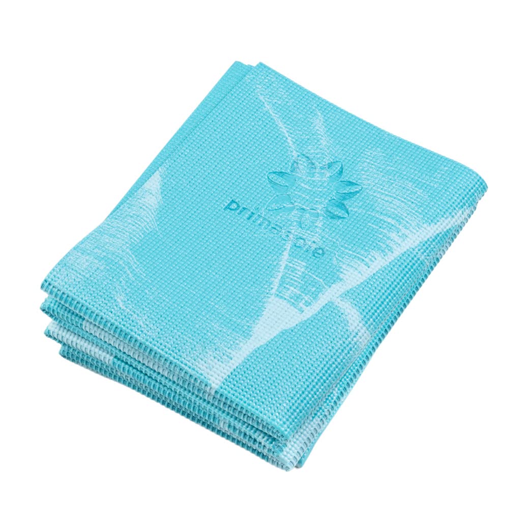 Primasole Folding Yoga Travel Pilates Mat Foldable Easy to carry to Class Beach Park Travel Picnics 4mm thick, Marble Blue