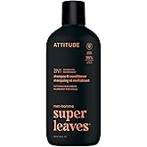 ATTITUDE Men's Shampoo and Conditioner 2-in-1, Nourishing For Dry Hair and Scalp, With Panthenol and Ginseng, 97% Natural Origin Ingredients, EWG Verified, Patchouli & Bourbon, 14 Fl Oz