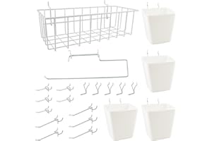 G.CORE Peg Board Organizer 21 Pack, Pegboard Accessories with Baskets Cups Hooks - 1/8" & 1/4" Peg Board Wall Tool Organizers, Utility Holders & Hangers for Garage Craft Workbench (White & White)