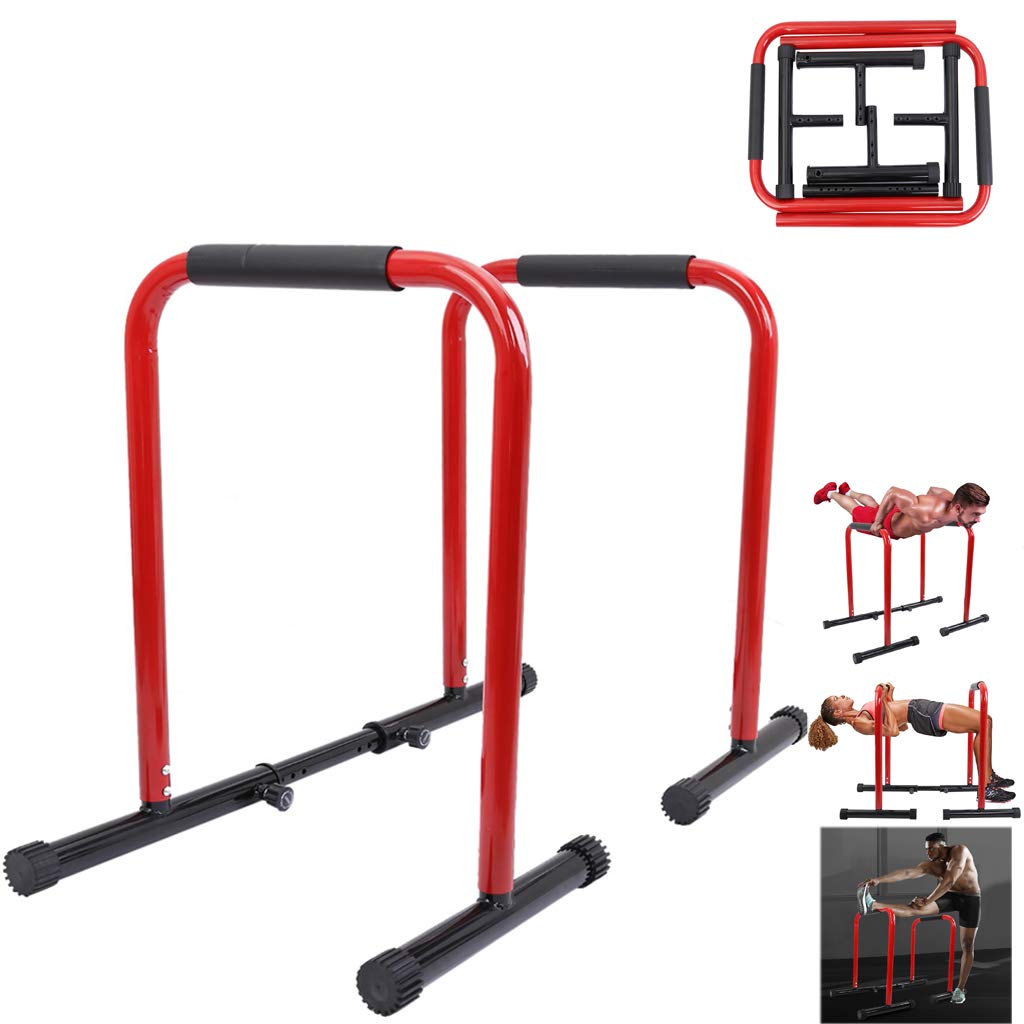 Adjustable Dip Bar- 300lbs Dip Station Portable Functional Fitness Bar with Safety Connector, Heavy 