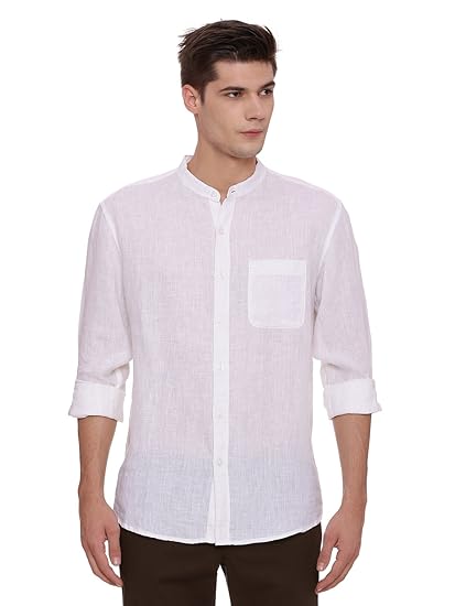 slim fit white linen shirt