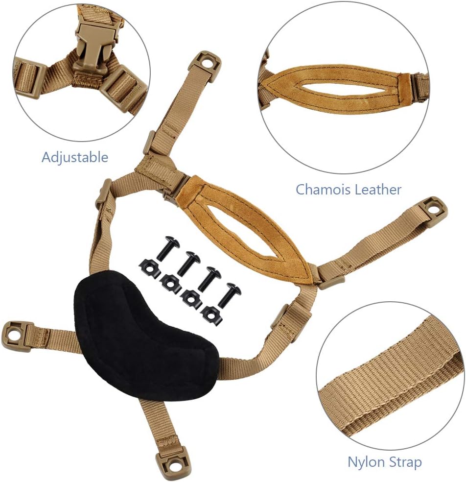Helmet Chin Strap 4 Points for Tactical Fast/MICH/IBH Kevlar Bump Helmets, X-Nape Helmet Suspension System with Bolts and Screws Tan : Sports & Outdoors