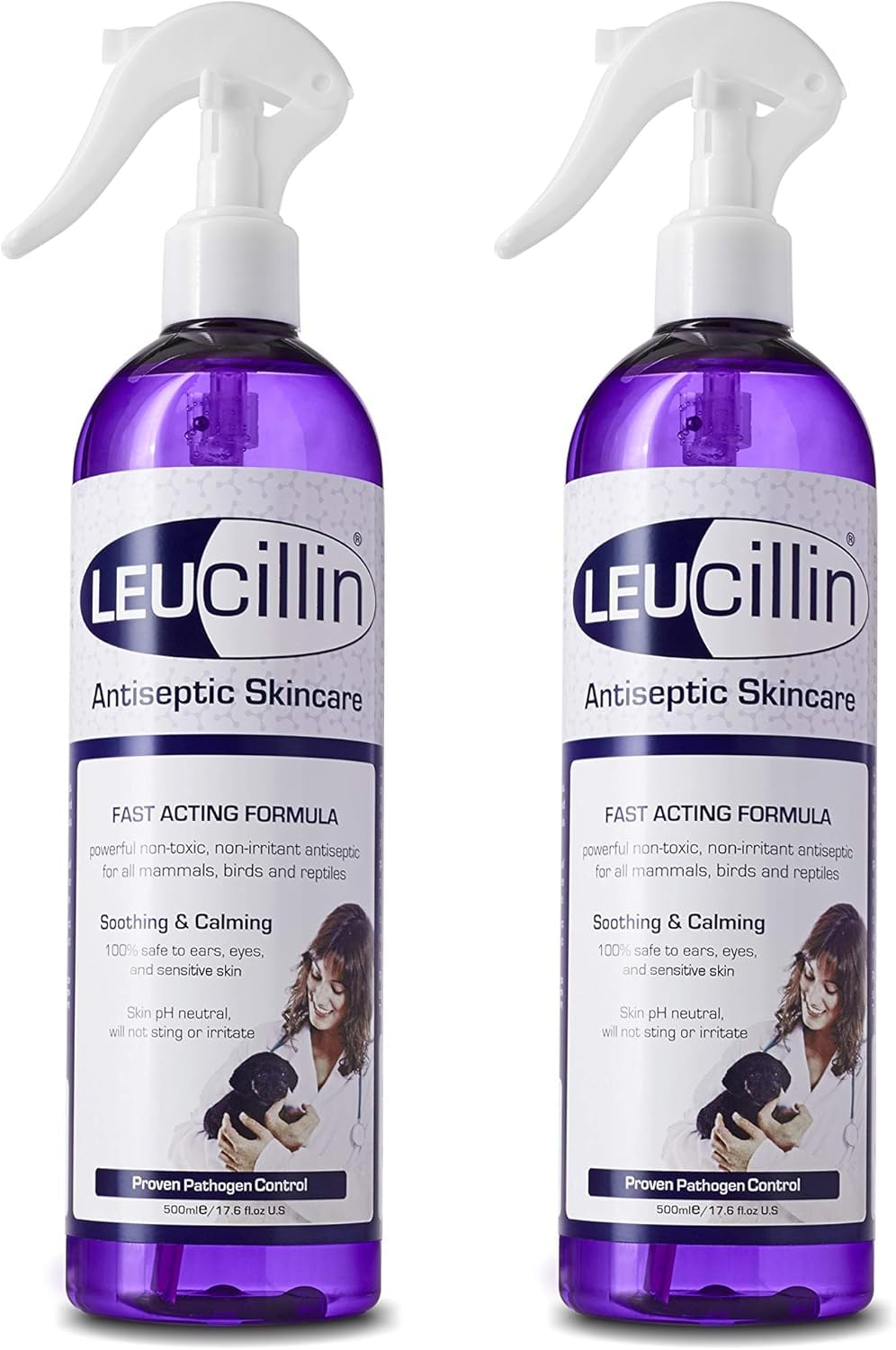 Leucillin Natural Antiseptic Spray (2 Pack) - Antibacterial Antifungal Antiviral for Dogs Cats All Animals Itchy Skin Minor Wound Care and Skin Health | 500ml