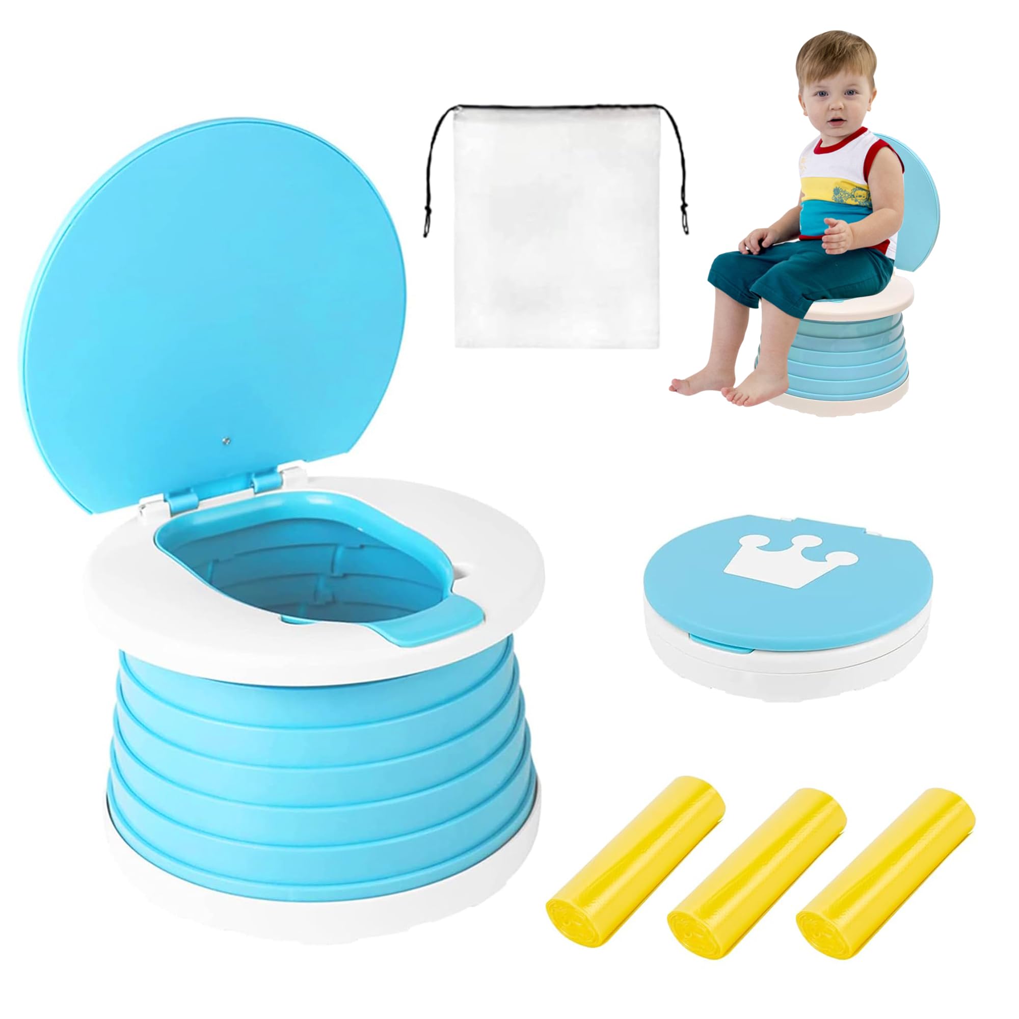 Photo 1 of **used**portable, foldable potty seat for toddler, Training Toilet Seat Emergency Toilet for Car, Camping, Outdoor, indoor (light blue, small)
