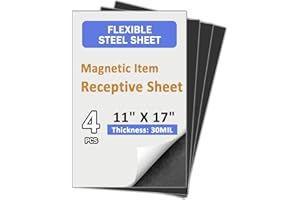 NIUBIKLUS Flexible Steel Vinyl Magnetically-Receptive Sheet,11"x17" 4 Pcs,Magnetically Receptive Sheeting with Adhesive, Flat Rubber Metal Sheets,Flexible Iron Sheets Work with All Magnets
