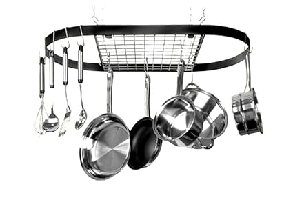 Amazon Com Wrought Iron Oval Pot Rack Ceiling Mount Stylish And