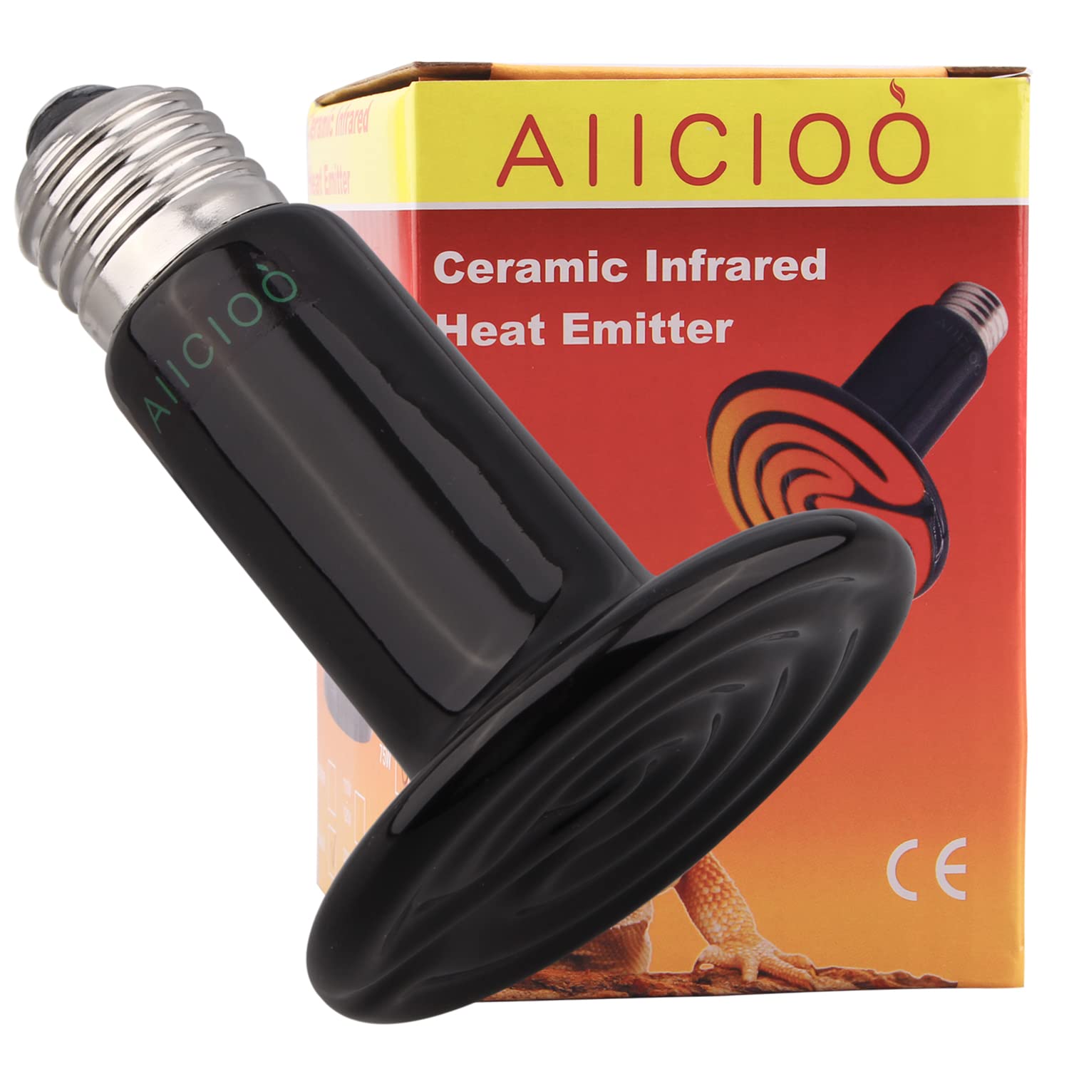 AIICIOO Lizards Terrarium Heat Lamp - Reptile Heating Bulb Ceramic Emitter for Lizards Tortoise Snake Chicken Pets Rest with Non Light Screw E27 220-240V, 100W, Black