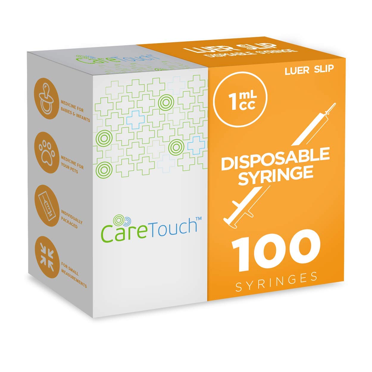 Care Touch CTSLS1-VC Luer Slip Syringe 1ml - 100ct