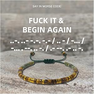 AIETUE Fuck It & Begin Again Morse Code Bracelet For Women, Strong As Adjustable Stackable Healing Courage Power Friendship M