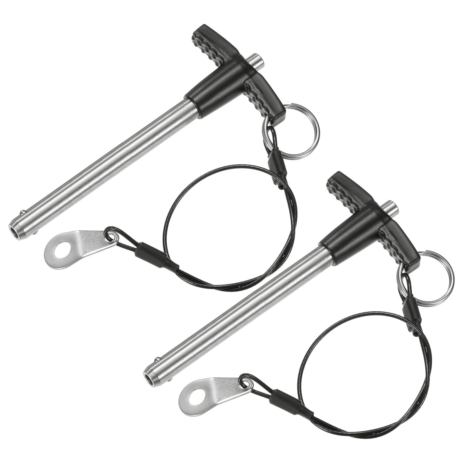 M METERXITY 2-Pack T Handle Lock Pins, 5/16"(8mm) Dia. 2-3/4"(70mm) Usage Length Push-Button Quick Release Locking Pins W Lanyard Cable for Speaker/Aviation/Gym/Machine [304 Stainless Steel] — image 1
