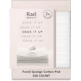Rael Cotton Pads for Face, Lint-Free Daily Skincare &amp; Makeup Remover 200 Ct | Airlaid Cotton, Square Facial Pads, Toner &amp; Makeup Removal, Soft &amp; Thin, Absorbent, Korean Skin Care, Gentle on Skin