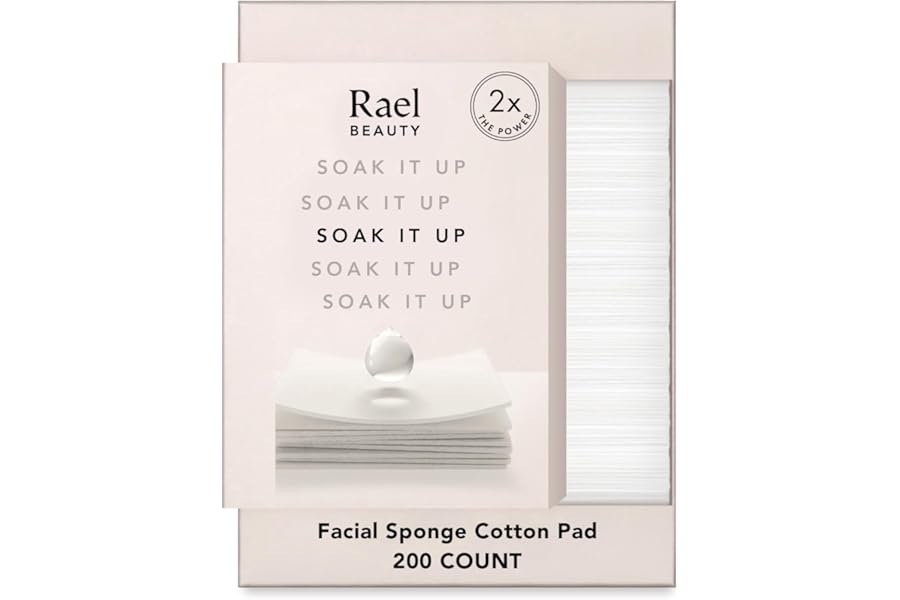 Rael Cotton Pads for Face – Facial Sponge, Square Pad Use with Toner, Makeup Remover, Lint-Free, Soft and Thin, Korean Skin Care (200 Count)