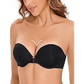 Upushall Front Closure Push Up Strapless Bras for Women Balconette Padded Add 2 Cups Racerback Bra Underwire