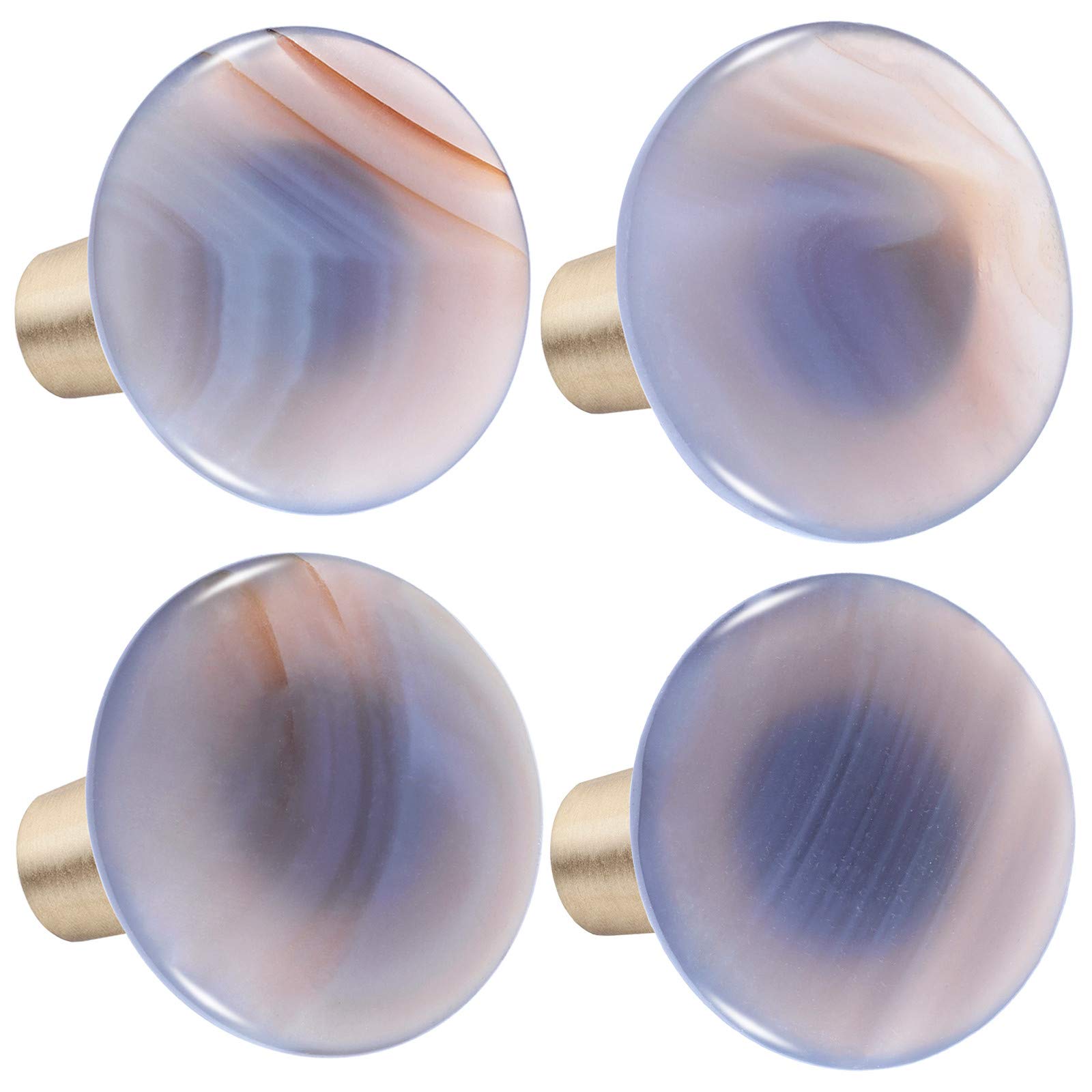 mookaitedecor Set of 4 Natural Agate Round Crystal Cabinet Knobs with Screws, 30mm Crystal Stone Drawer Knobs Handles Pulls for Cupboard Wardrobe Kitchen Decorative Brass Knobs Calendar Wall Hanger