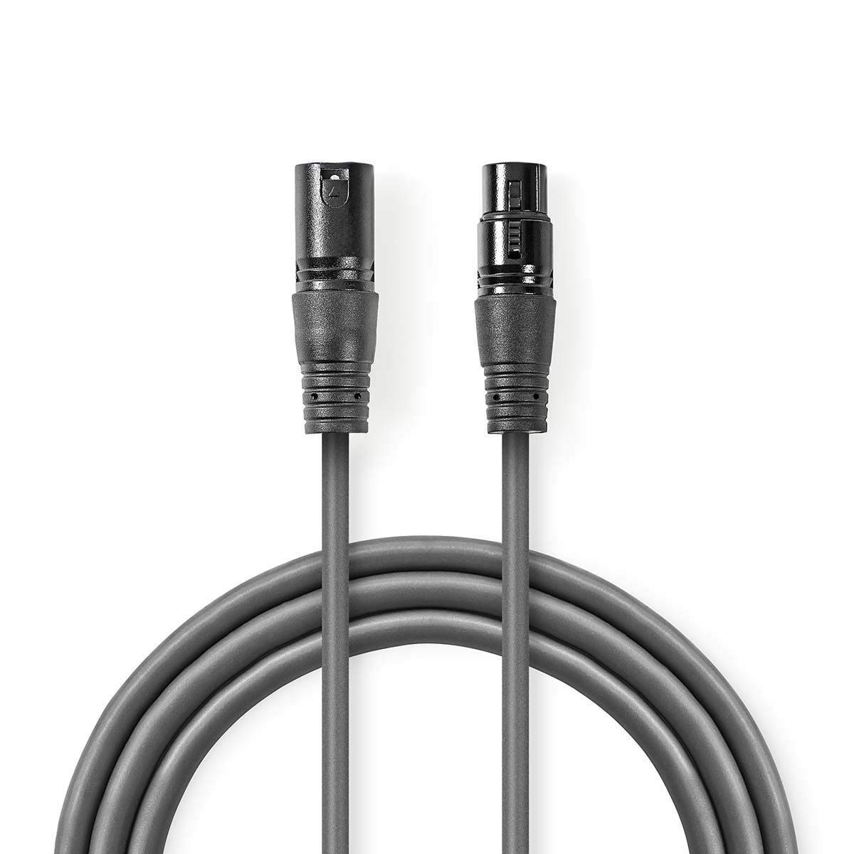 Nedis Balanced XLR Audio Cable, XLR 3 Pin Male - 3 Pin Female, 15.0m, Dark Grey