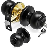 AmzGod Door Knob with Lock and Key, Door Knobs Keyed Entry Door Knobs, Interior and Exterior Door Lock for Front Doors, Bedroom &amp; Bathroom Round Door Knob Matte Black Finish, 1 Pack