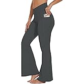 SOOWOT Women’s Flare Crossover Leggings with Tummy Control, High Waist Wide Leg Yoga Pants with Pockets