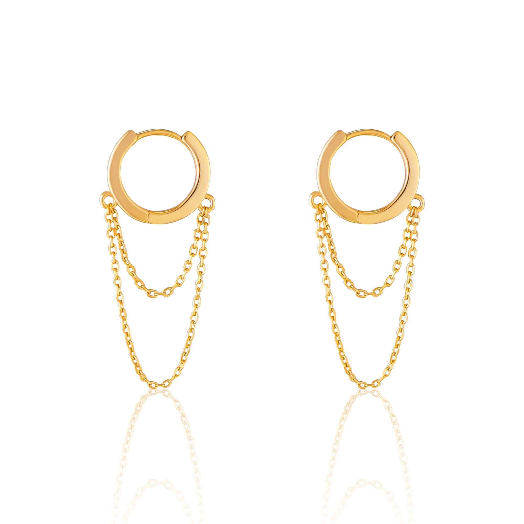 S.Leaf 925 Sterling Silver Tassel Chain Gold Hoop Earrings for Women Small Huggie Dangle Drop Earrings Trendy Best Friend Birthday Gifts for Women 14k Gold Hoop Double Chain Earrings