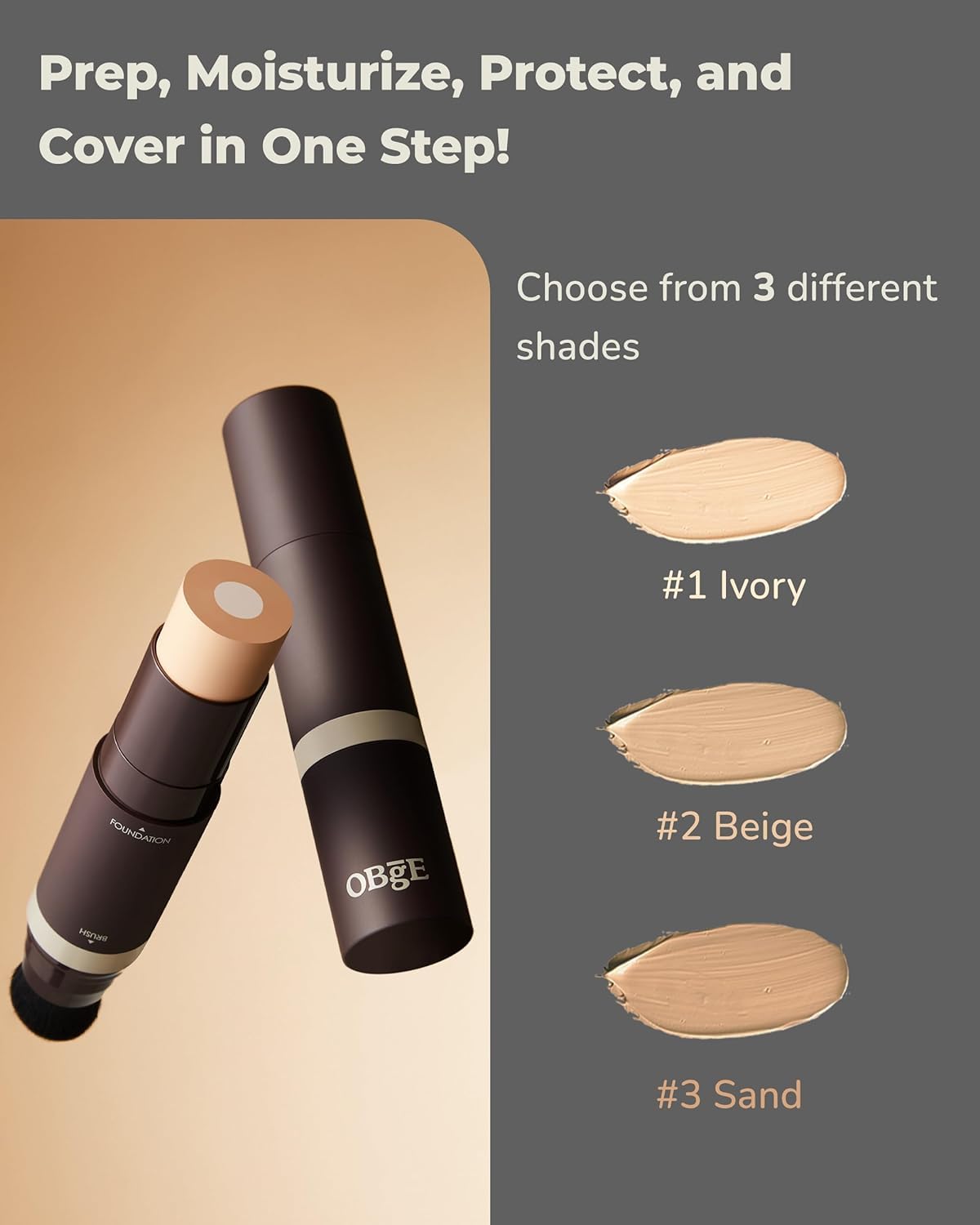 OBgE Natural Cover Foundation #23 (Beige, 0.5oz)- Stick Foundation with Brush for Flawless Skin Tone Correction and Coverage. Long-Lasting Wear for Daily Use.