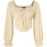 Scarlet Darkness Vintage Corset Tops for Women Renaissance Blouse Off Shoulder Long Sleeve Top