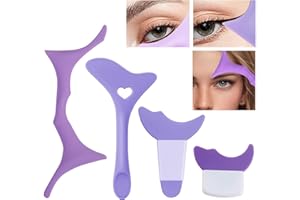 BOOGE 4 Pcs All In One Eyeliner Stencils Wing Tips + Eyeshadow Baffle + Mascara Eyelash Guard + Silicone Eyebrow Aid, Defined Eyeliner Eyelash Guide Tool for Beginners and Makeup Masters - Purple