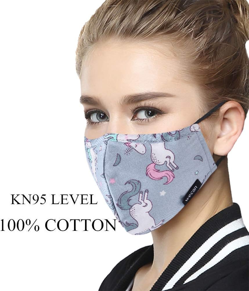 N95 Dust Masks with Replaceable Activated Carbon Filter, 5 Layers Freely Breathable PM2.5 Anti Pollution Cotton Mouth Mask for Men Women, Washable and Reusable Mouth Cover (Women New pattern)