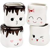 Hedume 4 Pack Ceramic Hot Chocolate Mugs, Cute Coffee Mug Set, Couple Matching Mugs, Anniversary Christmas Wedding Valentine's Day Gift