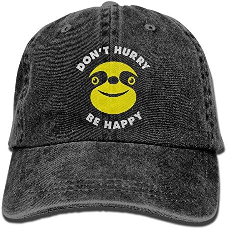 SKXJ0IOAI TeeStars - Dont Hurry Be Happy Slow Living Sloth Hat Snap-Back Hip-Hop Cap Baseball Hat Head-Wear Cotton Trucker Hats Black