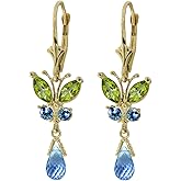 Galaxy Gold GG 14k Solid Gold Butterfly Earrings with Natural Peridots and Blue Topaz