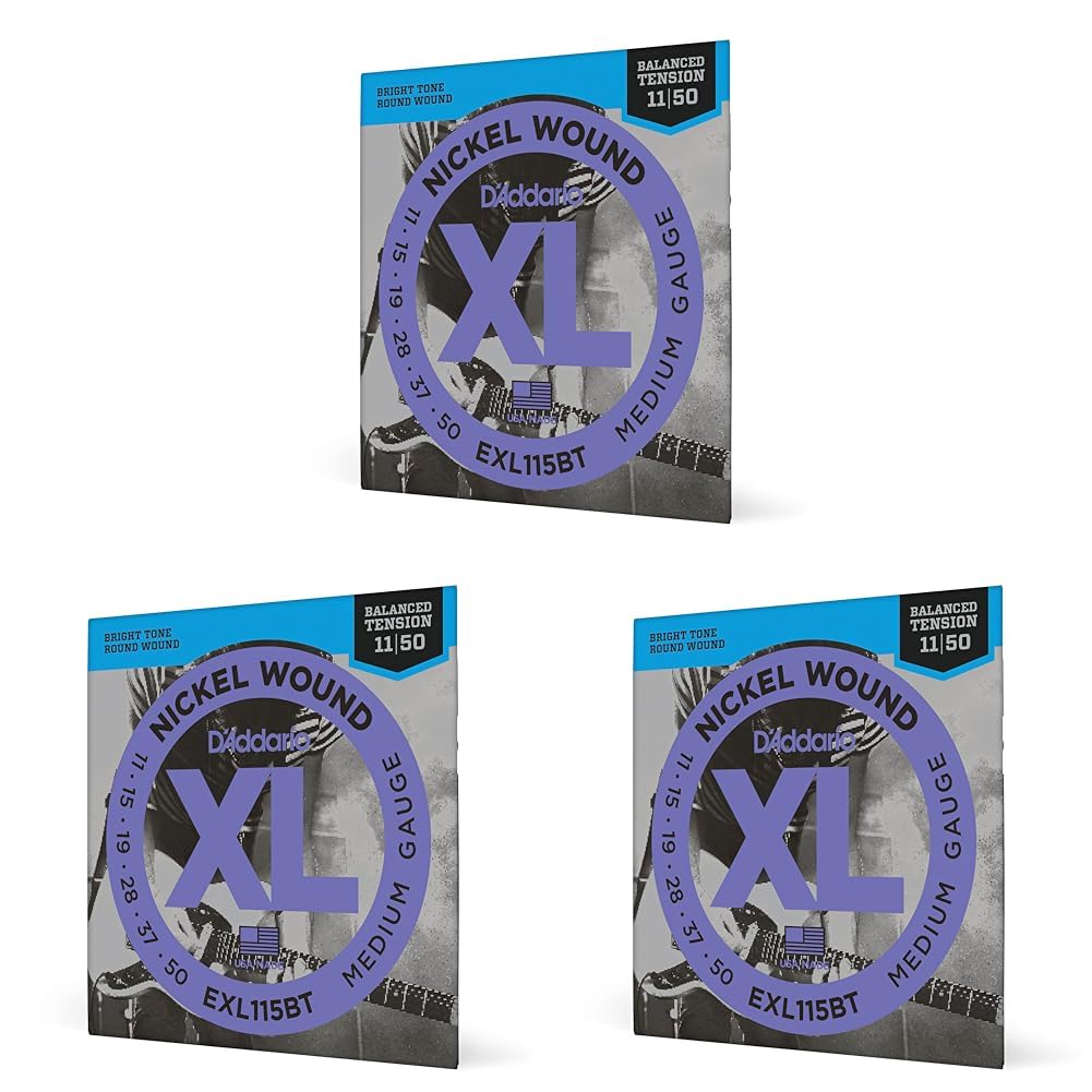 D'Addario Guitar Strings - XL Nickel Electric Guitar Strings - EXL115BT - Perfect Intonation, Consistent Feel, Reliable Durability - For 6 String Guitars - 11-50 Medium Balanced Tension (Pack of 3)