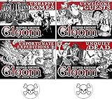 BUNDLE of 4 Expansions for the Gloom Card Game Unhappy Homes, Unwelcome Guests, Unfortunate Expeditions, and Unquiet Dead Second Edition Plus 2 Bonus Skull Buttons