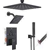 VANFOXLE Shower Faucet Set Matte Black Shower System,Push Button Diverter Shower Faucet with 2 in 1 Handheld,Ceiling Mount 10 Inch Shower Head with 6 Inch Wall Mount Shower Head