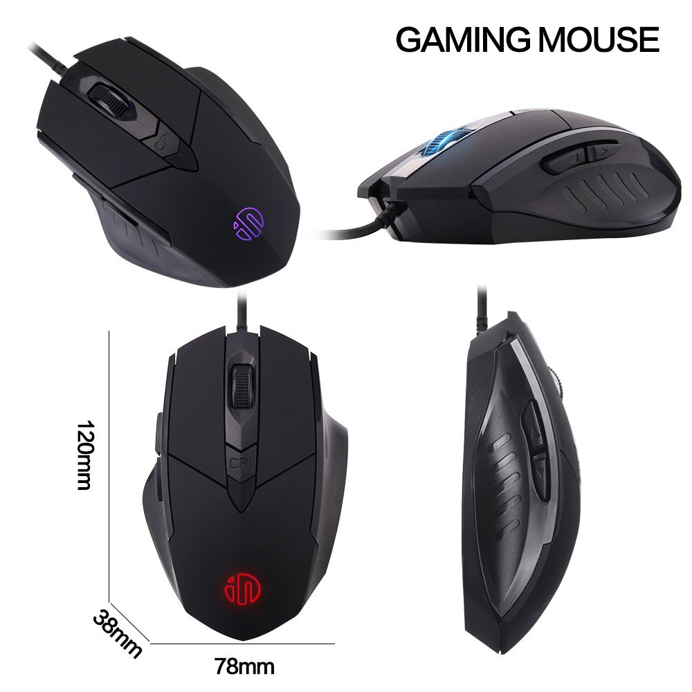 inphic Wired Computer Mouse Black Large USB Desktop Game Mice for Mac,DELL,HP PC/Laptop with Windows/XP Vista/, 6 Buttons 4 Adjustable DPI Levels, Breathing LED Light