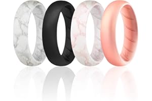 ROQ Silicone Rings for Women, Breathable Silicone Rings, Sets of 4 Bands, Unique Silicone Wedding Ring for Women, Medical Grade Silicone Rubber Band - Marble, Rose Gold, Black Colors - Size 11