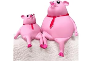 CHEROSIN Cute Squishy Pig for Kids and Adults - 2Pack of Sensory Stress Relief Pig Squeeze Toys to Anxiety and Decompress, Funny Stretch Animal Splat Toys Splashy Piggy Toy for Autism & ADHD（Size L&S…