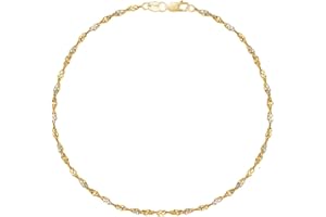 Ritastephens 14K Yellow White Gold Two Tone Singapore Anklet Ankle Bracelet 10 Inches